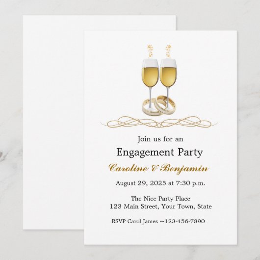 Champagner-Verlobung Einladung (Vorne/Hinten)