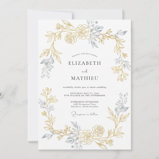 Champagner Warmgold-Blatt-Hochzeit Einladung (Vorderseite)