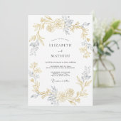 Champagner Warmgold-Blatt-Hochzeit Einladung (Stehend Vorderseite)