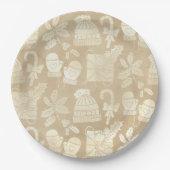 Champagner Weihnachten: Caps, Mitten, Candy Canes Pappteller (Vorderseite)