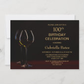 Champagner Wein 100. Geburtstagsparty Einladung (Vorderseite)