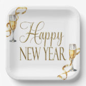 Champagner Weiß & Gold Silvester Party Pappteller (Vorderseite)