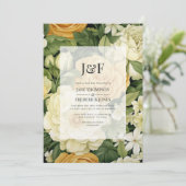 Champagner, Weiß & Grüne Blumenzwiebelhochzeit Einladung (Stehend Vorderseite)