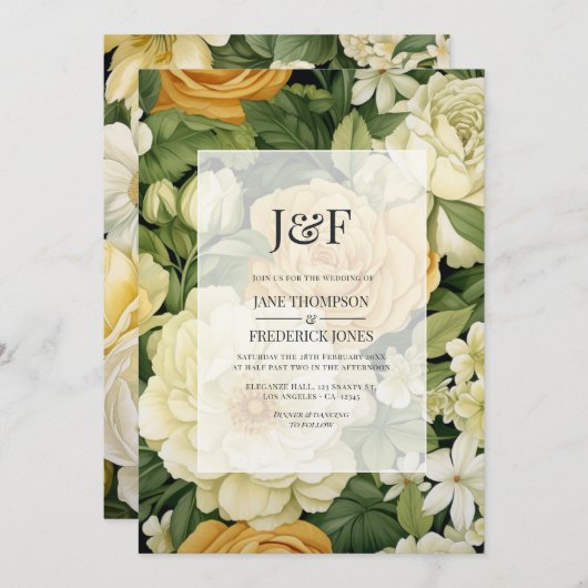 Champagner, Weiß & Grüne Blumenzwiebelhochzeit Einladung (Vorne/Hinten)