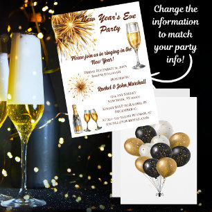 Champagner Weißer und Gold Neujahrsfeierliche Einl Einladung