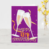 Champagner zum 13. Hochzeitstag Karte (Gelbe Blume)