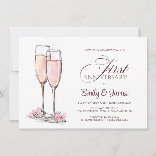 Champagner zum 1. Hochzeitstag Einladung (Vorderseite)