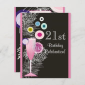 Champagnerbläschen 21. Geburtstagsfeier Party Einl Einladung (Vorne/Hinten)
