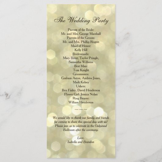 Champagnerbläschen Hochzeitsprogramm Programm (Rückseite)