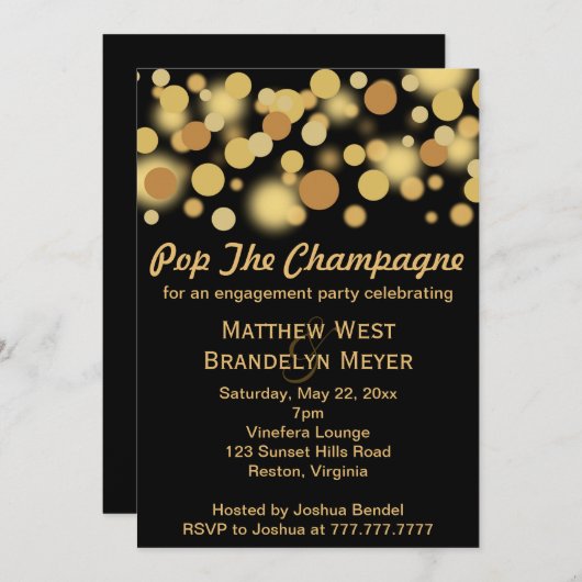 Champagnerblasen Einladung (Vorne/Hinten)