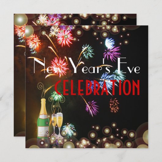 Champagnerblasen für Feuerwerke Einladung (Vorne/Hinten)
