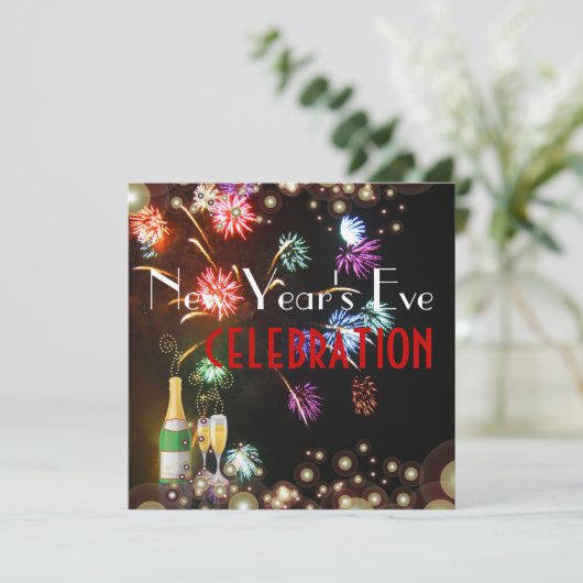 Champagnerblasen für Feuerwerke Einladung (Stehend Vorderseite)