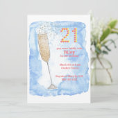 Champagnerblau - Einladung zum 21. (Stehend Vorderseite)