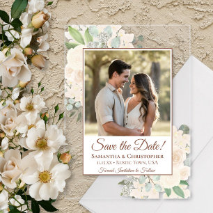 Champagnerblush-Rose Hochzeit Das Date-Foto speich Acryleinladungen