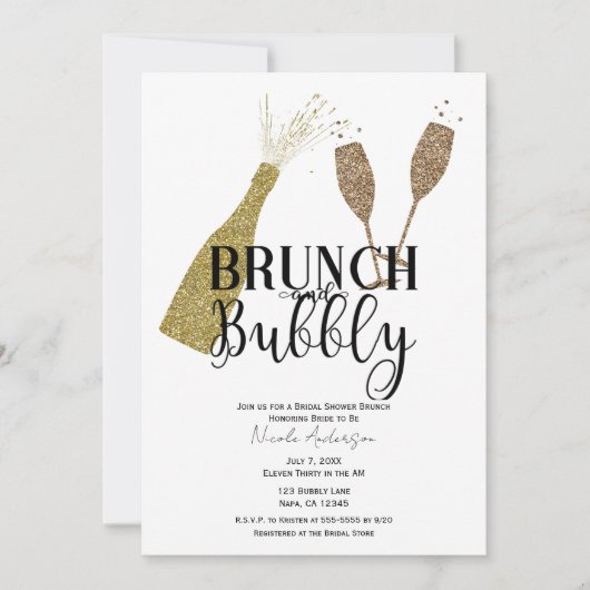 Champagnerbrille Brunch & Bubbly Brautparty Einladung (Vorderseite)