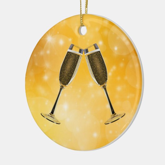 Champagnerbrille-Feier auf glänzendem Gold Keramikornament (Links)