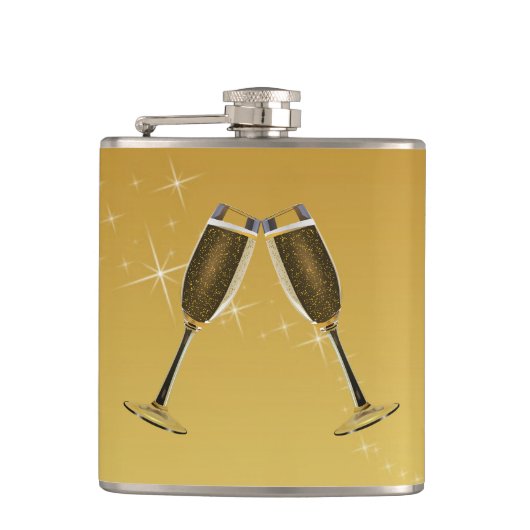 Champagnerbrille feiern auf Gold Flachmann (Vorderseite)