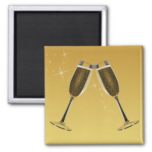 Champagnerbrille feiern auf Gold Magnet