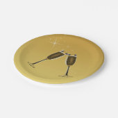 Champagnerbrille feiern auf Gold Pappteller (Schrägansicht)