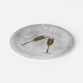 Champagnerbrille feiern Gold auf Silber Pappteller (Schrägansicht)