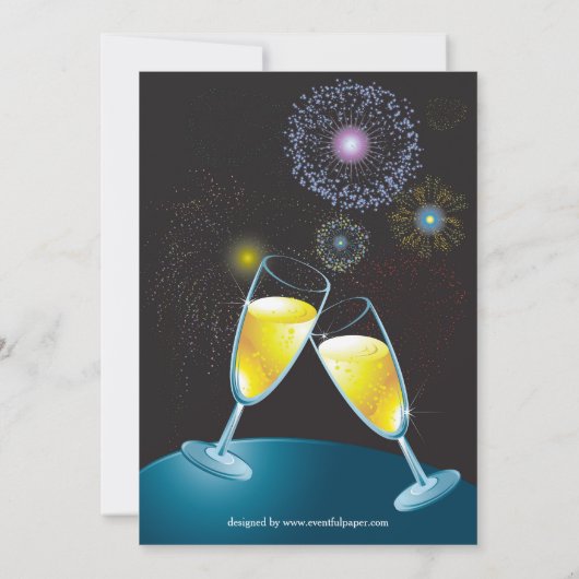 Champagnerbrille & Feuerwerk-Silvester-Party Einladung (Rückseite)