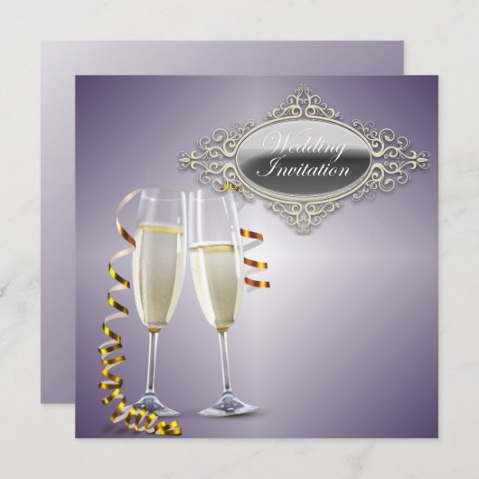 Champagnerbrille Lila Einladung zur Hochzeit (Vorne/Hinten)