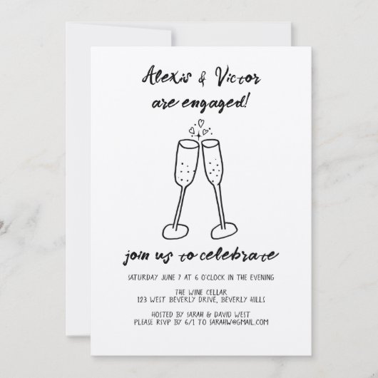 Champagnerbrille regt Custom Engagement Party an Einladung (Vorderseite)