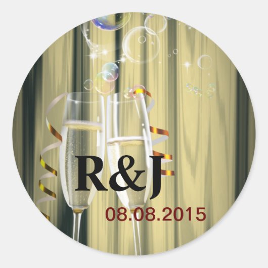 Champagnerbrille Runder Aufkleber (Vorderseite)