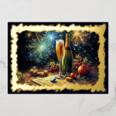 Champagnerbrille und Eimer Holiday Party Folien Feiertagskarte (Vorderseite)