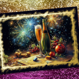 Champagnerbrille und Eimer Holiday Party Folien Feiertagskarte