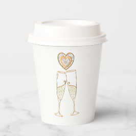 Champagnerbrille und Herz Pappbecher