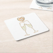 Champagnerbrille und Herz Rechteckiger Pappuntersetzer (angewinkelt)