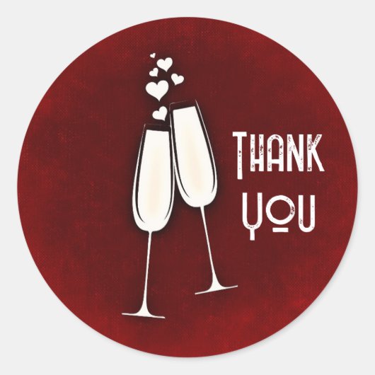 Champagnerbrille und Herz Runder Aufkleber (Vorderseite)