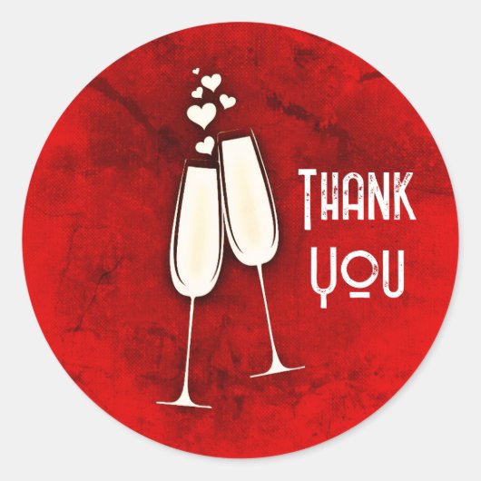 Champagnerbrille und Herz Runder Aufkleber (Vorderseite)