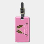 Champagnerbrille und rosa Background Gepäckmarke Gepäckanhänger (Vorderseite vertikal)