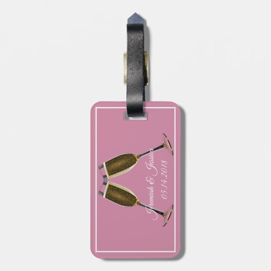 Champagnerbrille und rosa Background Gepäckmarke Gepäckanhänger (Rückseite vertikal)
