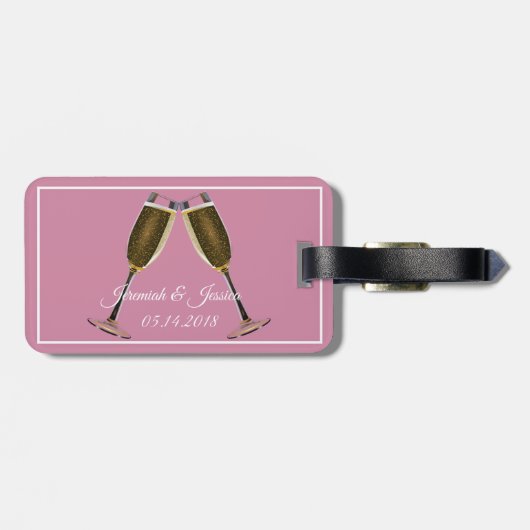 Champagnerbrille und rosa Background Gepäckmarke Gepäckanhänger (Rückseite horizontal)
