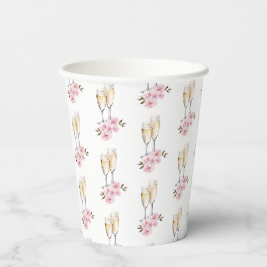 Champagnerbrille und rosa Blume Pappbecher (Rückseite)