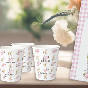 Champagnerbrille und rosa Blume Pappbecher