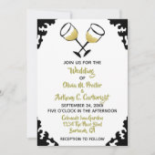 Champagnerbrille White and Gold Wedding Einladung (Vorderseite)