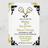 Champagnerbrille White and Gold Wedding Einladung (Vorne/Hinten)