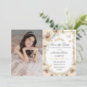Champagnercreme Blütensüß 16 QUINCEAÑERA Foto Save The Date (Stehend Vorderseite)