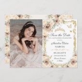 Champagnercreme Blütensüß 16 QUINCEAÑERA Foto Save The Date (Vorne/Hinten)