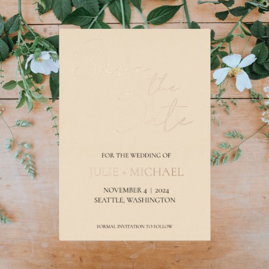 Champagnerfarben Einfache Stilhochzeit speichern S Folieneinladung