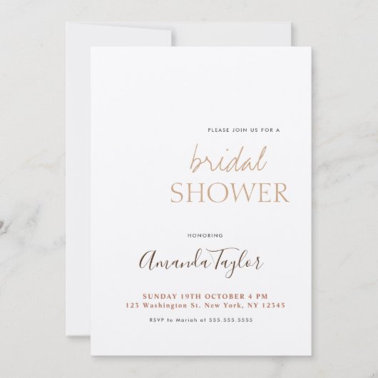 Champagnerfarben Minimalistisches Brautparty Einladung (Vorderseite)