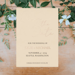 Champagnerfarbene einfache Hochzeit - Save the Dat Folieneinladung