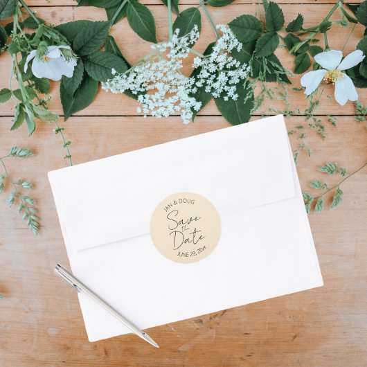 Champagnerfarbenstilisierte Hochzeit Sichern Sie d Runder Aufkleber