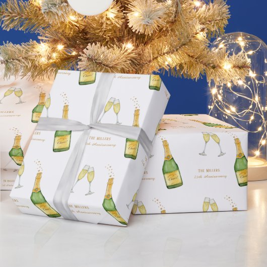 Champagnerflasche und Glas Geschenkpapier (Feiertage)