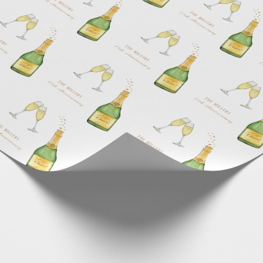 Champagnerflasche und Glas Geschenkpapier (Ecke)