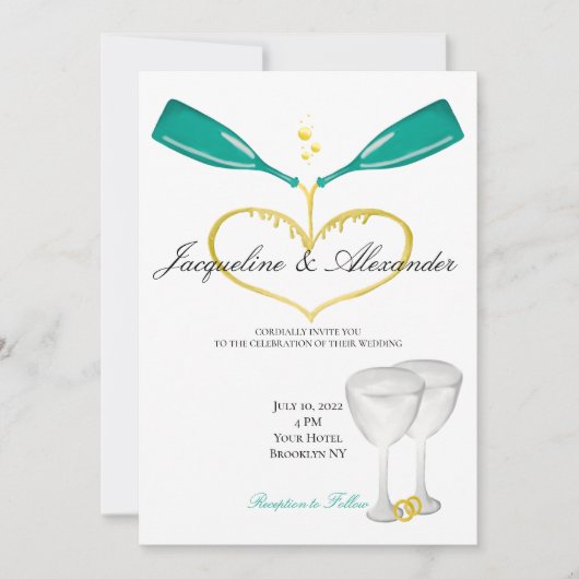 Champagnerflaschen Hochzeitstipendien Einladung (Vorderseite)